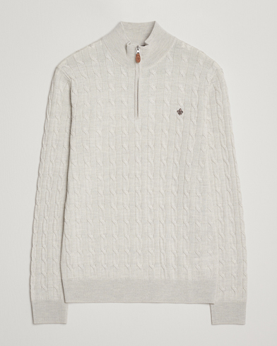 Morris Merino Cable Half Zip Off White – Blanc