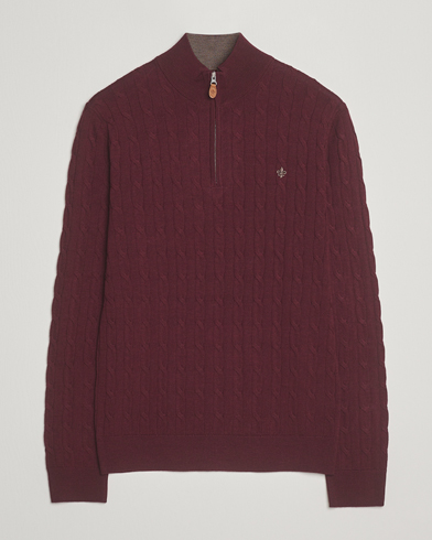 Morris Merino Cable Half Zip Wine Red – Rouge