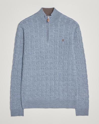 Morris Merino Cable Half Zip Blue – Bleu