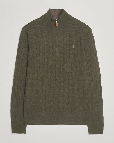 Morris Merino Cable Half Zip Olive – Vert