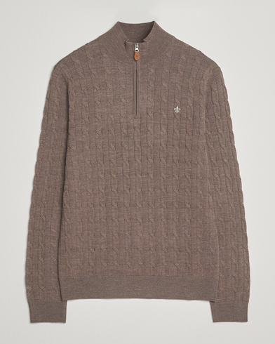 Morris Merino Cable Half Zip Light Brown – Marron