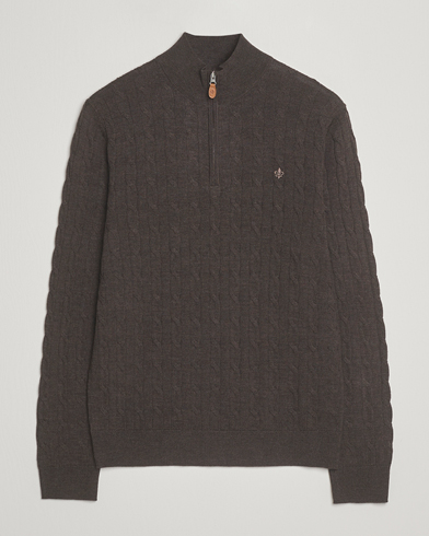 Morris Merino Cable Half Zip Dark Brown – Marron