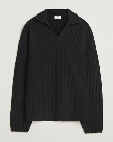 Filippa K Chunky Ribbed Wool Polo Black – Noir