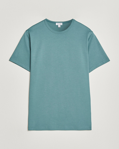 Sunspel Crew Neck Q82 Cotton T-Shirt Steel Green – Vert