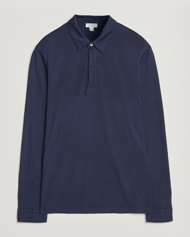 Sunspel Wool Jersey Long Sleeve Polo Navy – Bleu