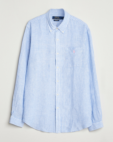 Polo Ralph Lauren Custom Fit Linen Striped Shirt Light Blue/White – Bleu