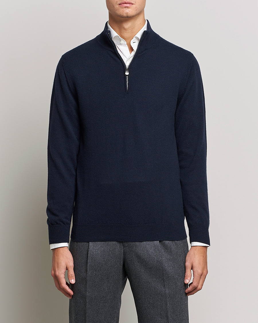 Homme |  | Piacenza Cashmere | Cashmere Half Zip Sweater Navy