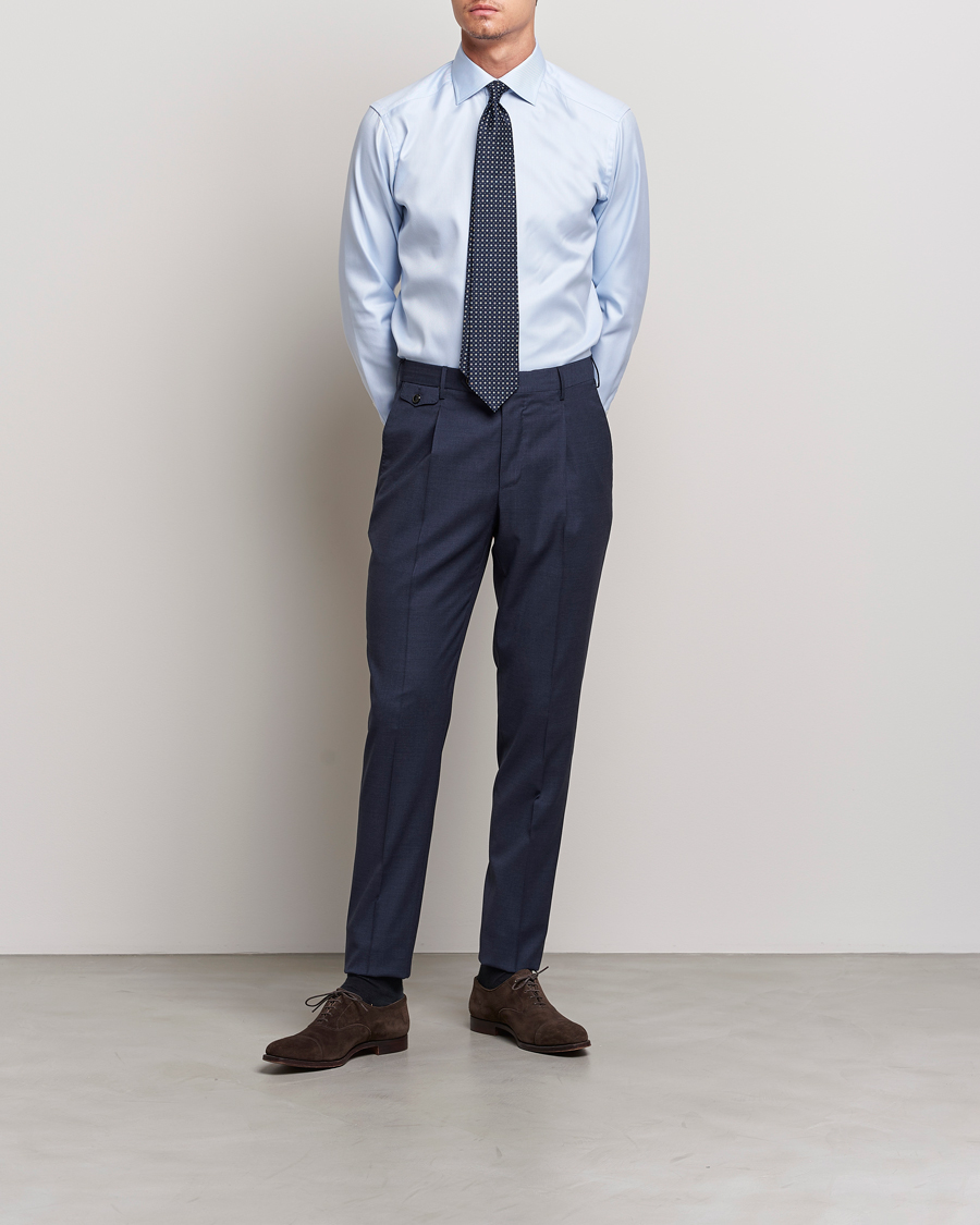 Homme |  | Eton | Slim Fit Textured Twill Shirt Blue