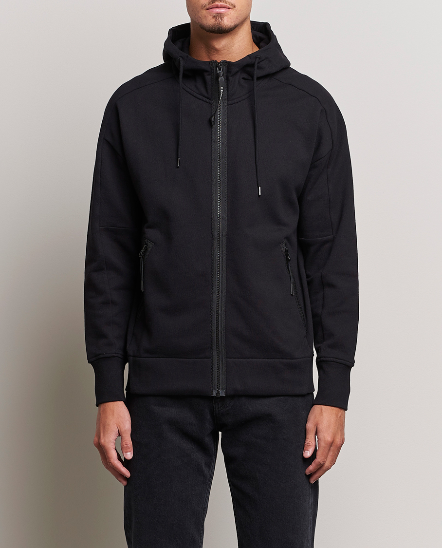 C.P. Company Diagonal Raised Fleece Full Zip Goggle Hoodie Black