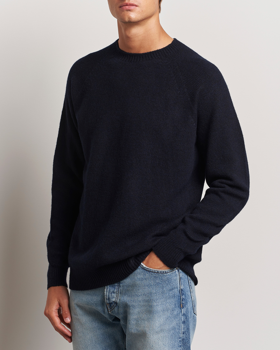 Homme |  | Sunspel | Lambswool Crewneck Dark Navy Moiline