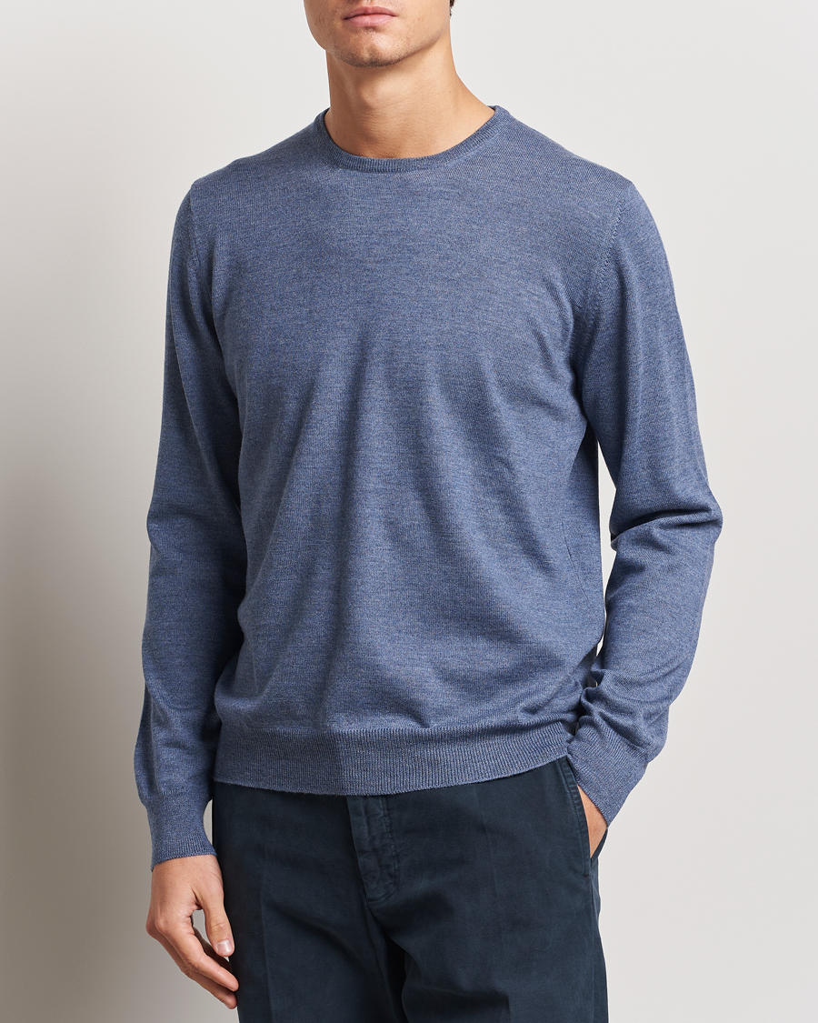 Homme |  | Gran Sasso | Merino Fashion Fit Crew Neck Pullover Blue Melange