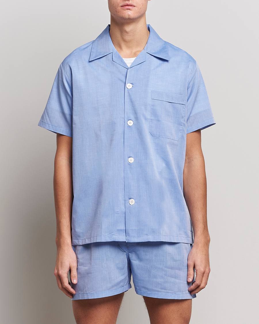 Homme |  | Derek Rose | Shortie Cotton Pyjama Set Blue