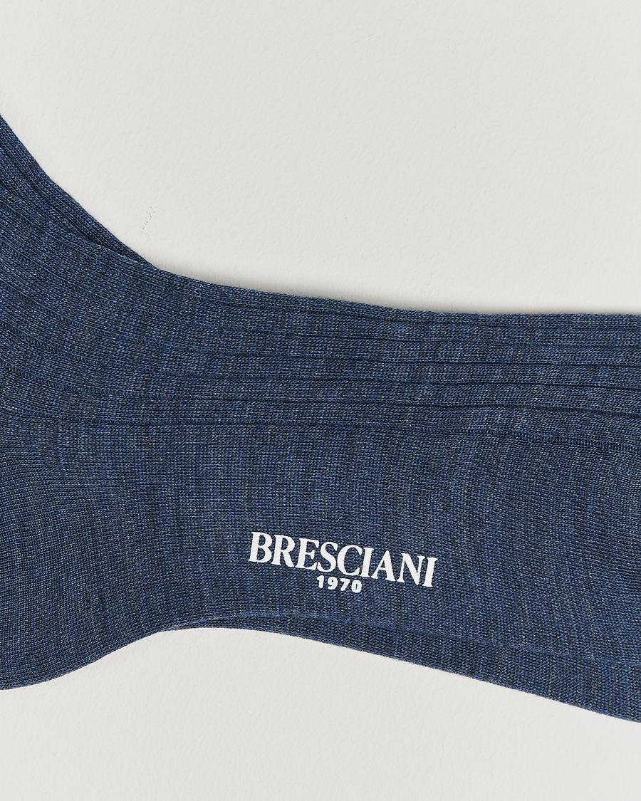 Homme |  | Bresciani | Wool/Nylon Ribbed Short Socks Blue Melange