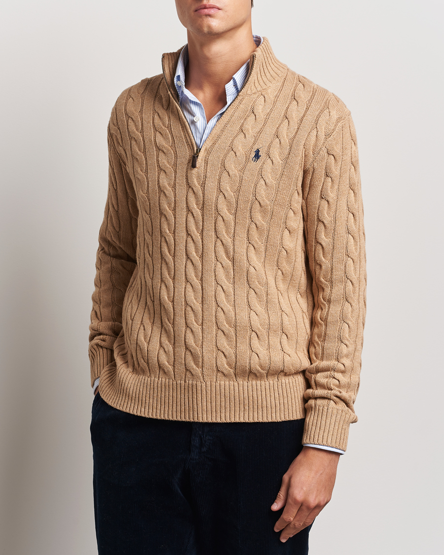 Homme |  | Polo Ralph Lauren | Cotton Cable Half Zip Camel Melange