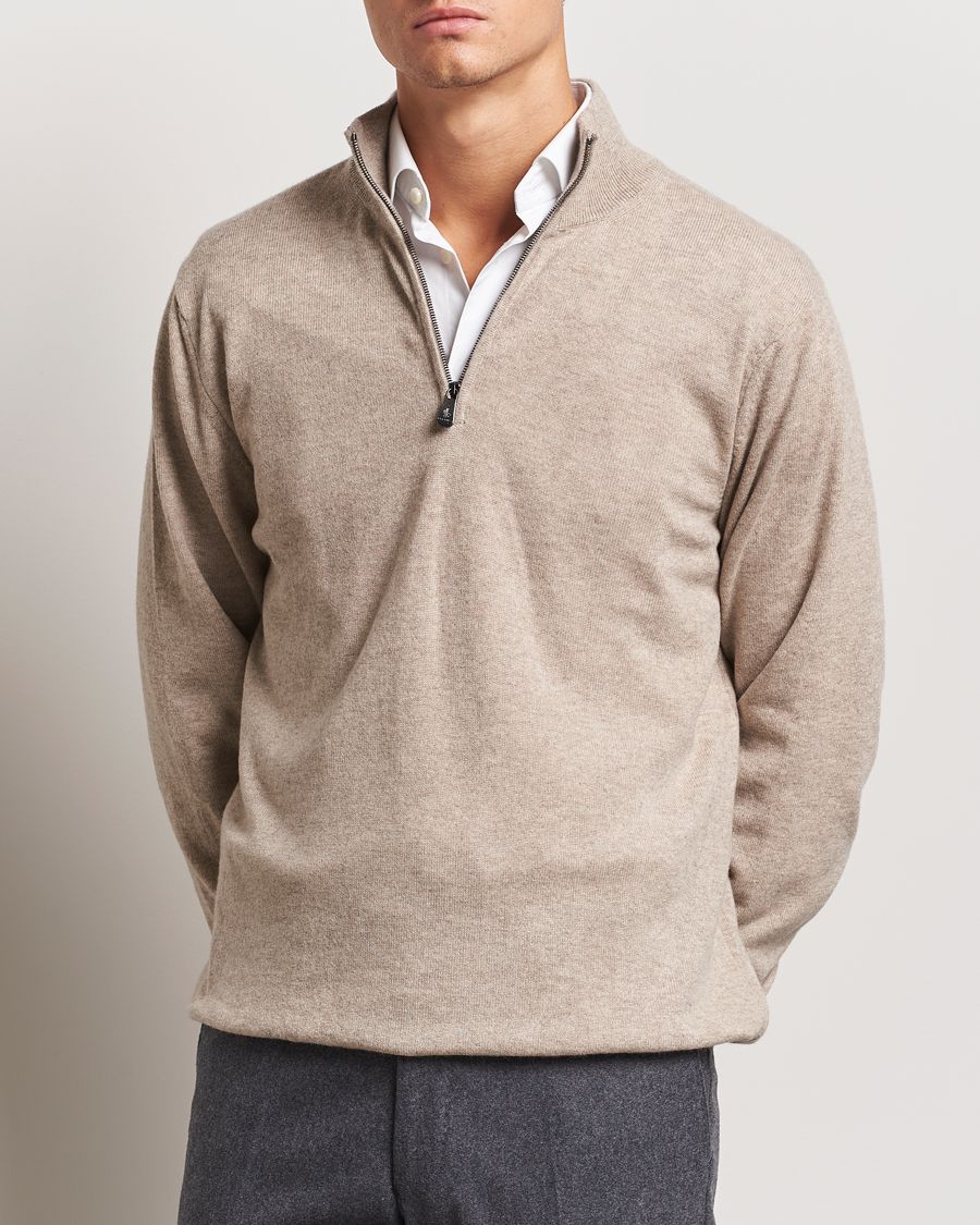 Homme |  | Piacenza Cashmere | Cashmere Half Zip Sweater Beige