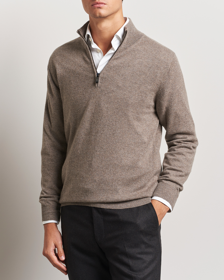 Homme |  | Piacenza Cashmere | Cashmere Half Zip Sweater Brown