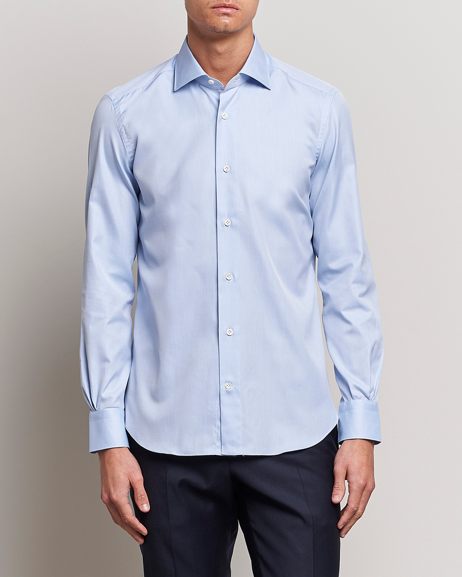 Homme |  | Mazzarelli | Soft Cotton Cut Away Shirt Light Blue