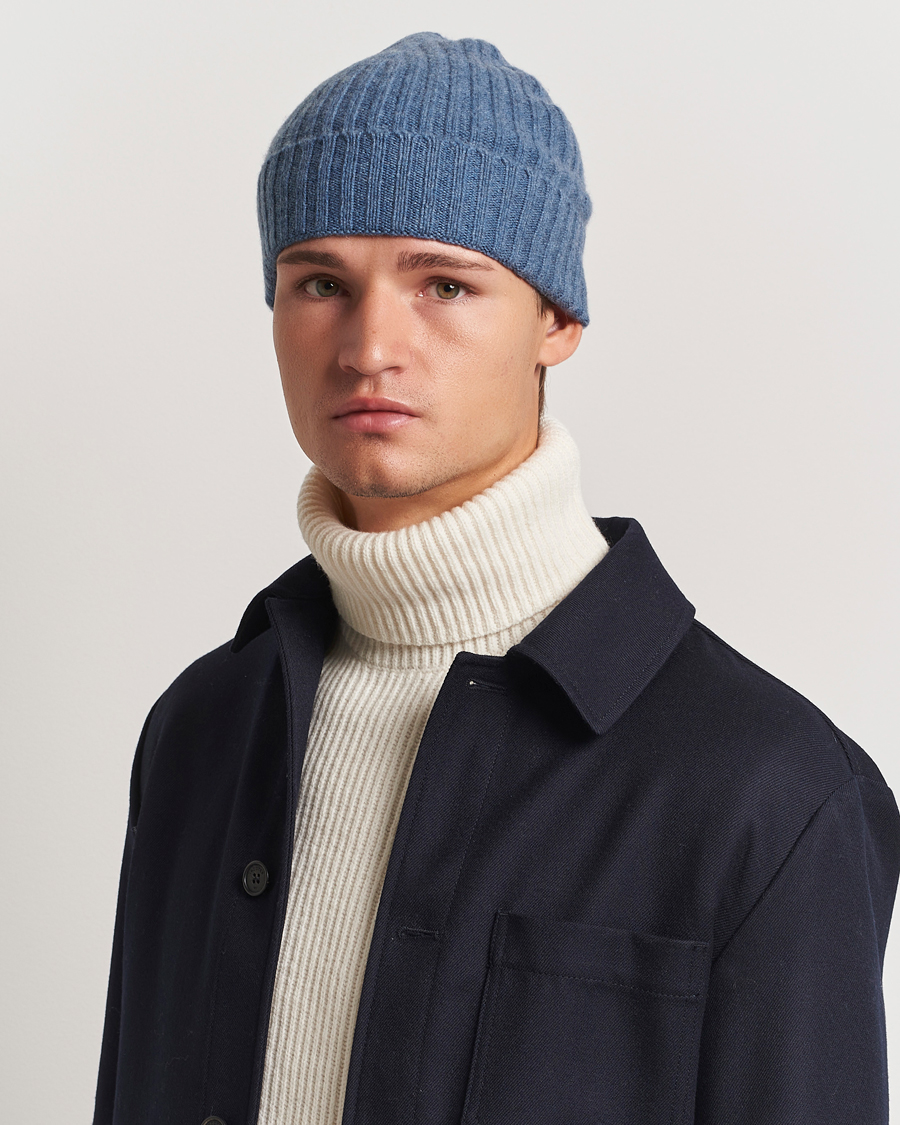 Homme |  | Amanda Christensen | Rib Knitted Cashmere Cap Blue Melange