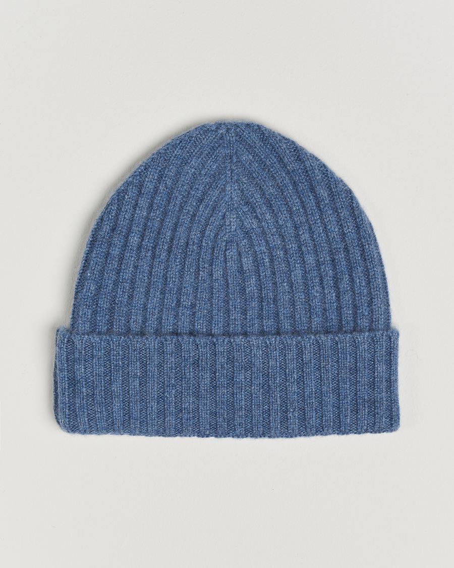 Homme |  | Amanda Christensen | Rib Knitted Cashmere Cap Blue Melange