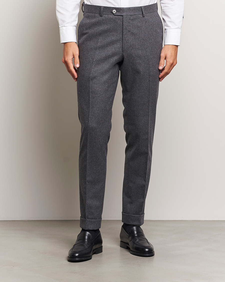 Homme |  | Oscar Jacobson | Denz Turn Up Flannel Trousers Grey Melange