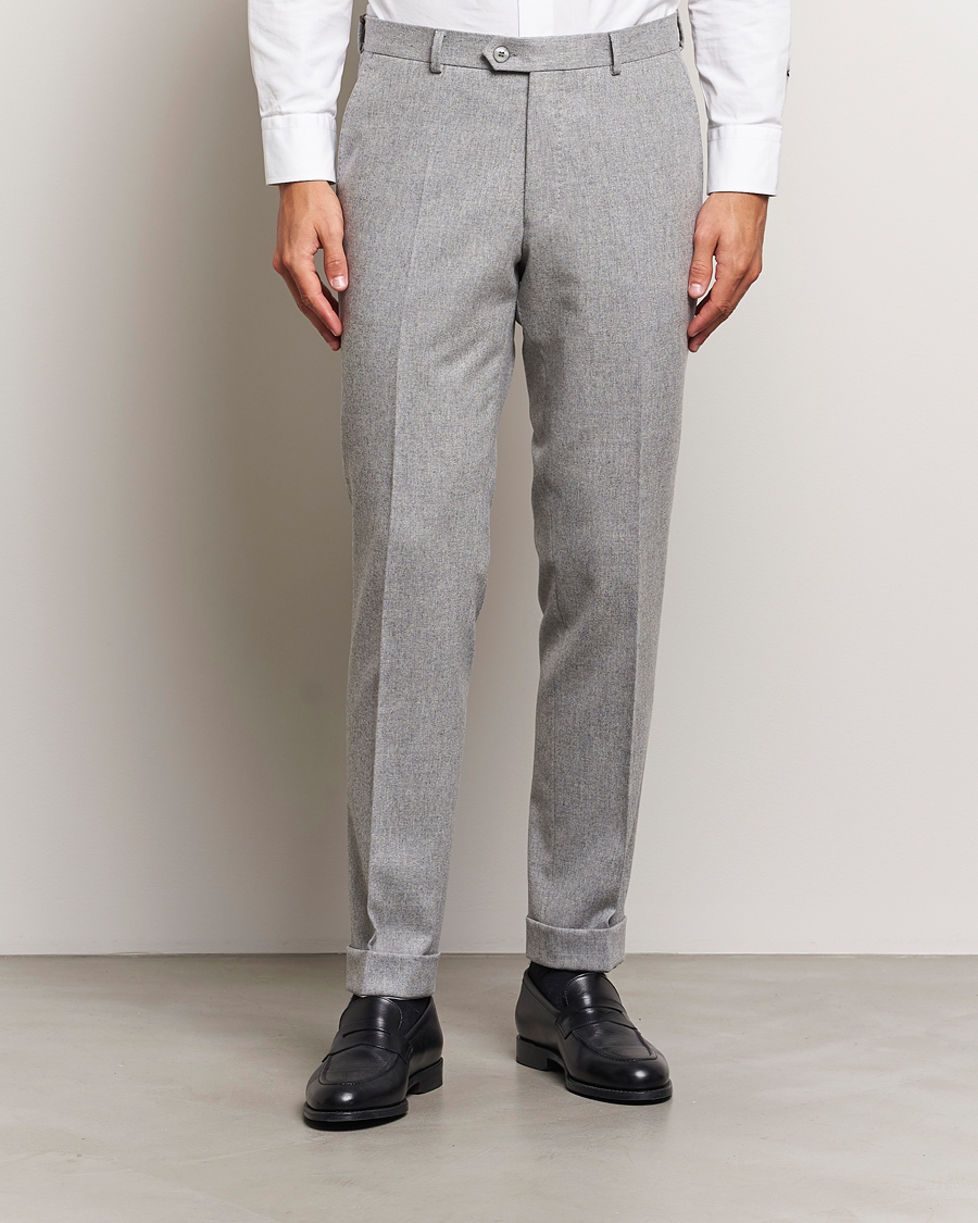 Homme |  | Oscar Jacobson | Denz Turn Up Flannel Trousers Light Grey Melang