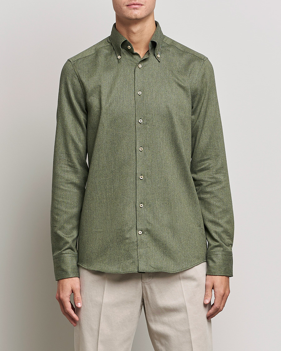 Homme |  | Stenströms | Slimline Flannel Shirt Dark Green