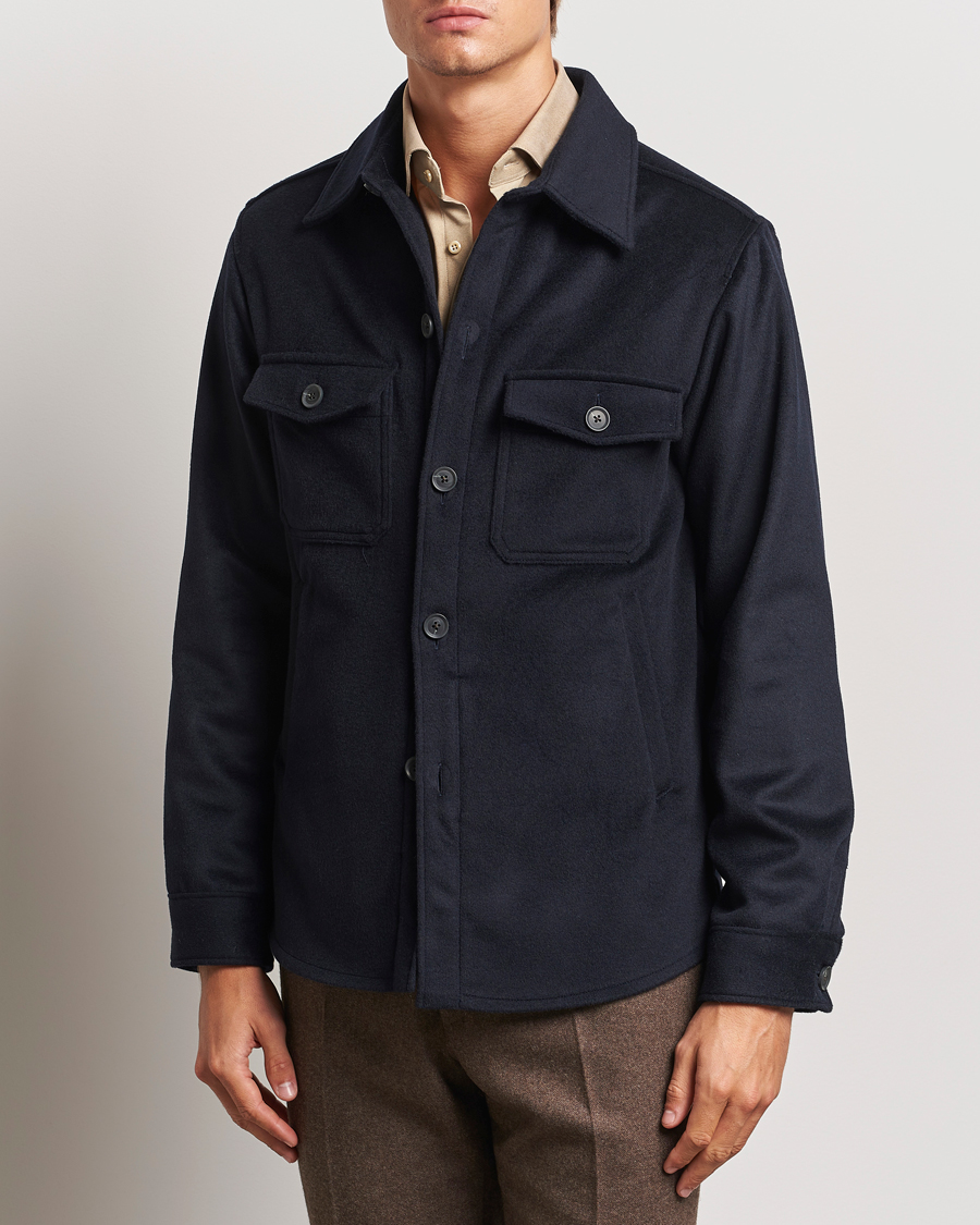 Homme |  | Oscar Jacobson | Maverick Wool/Cashmere Shirt Jacket Navy