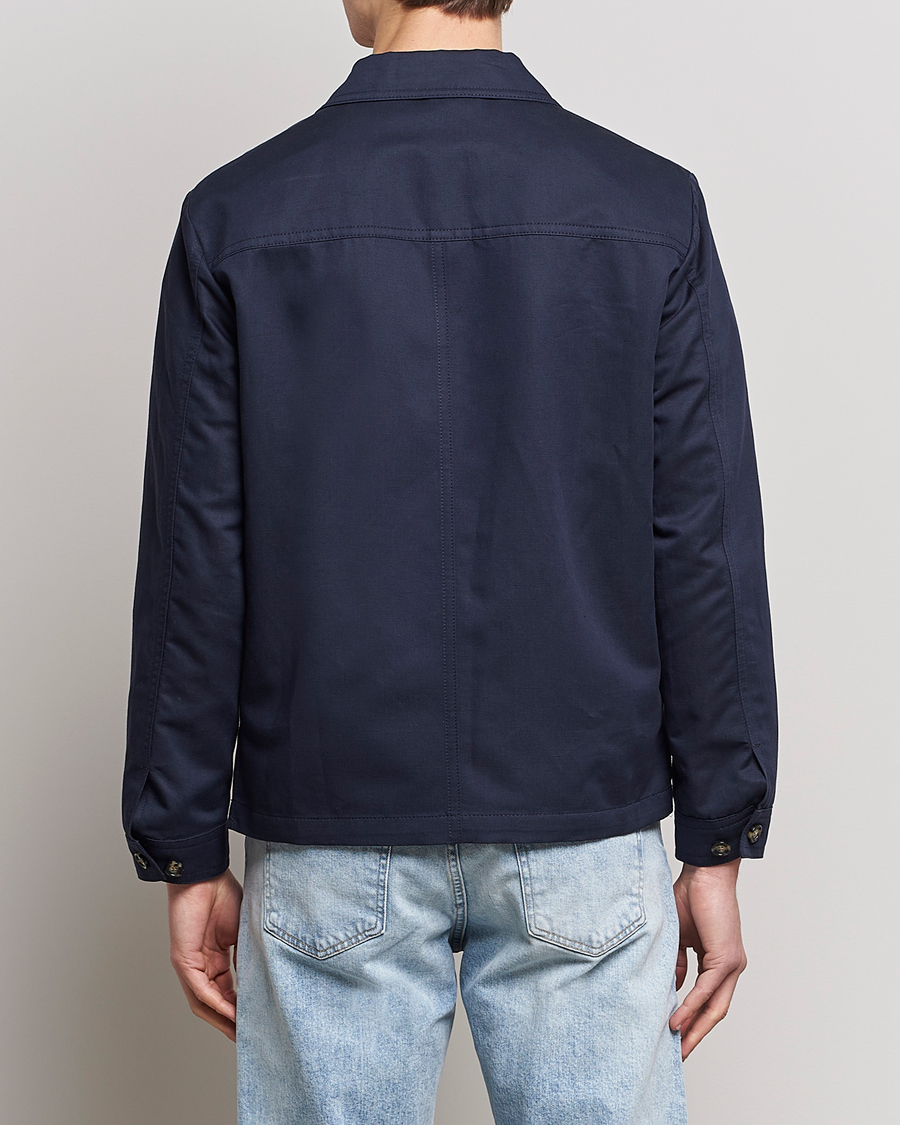 Homme | Chemises | J.Lindeberg | Jason Cotton/Linen Stretch Zip Overshirt Navy