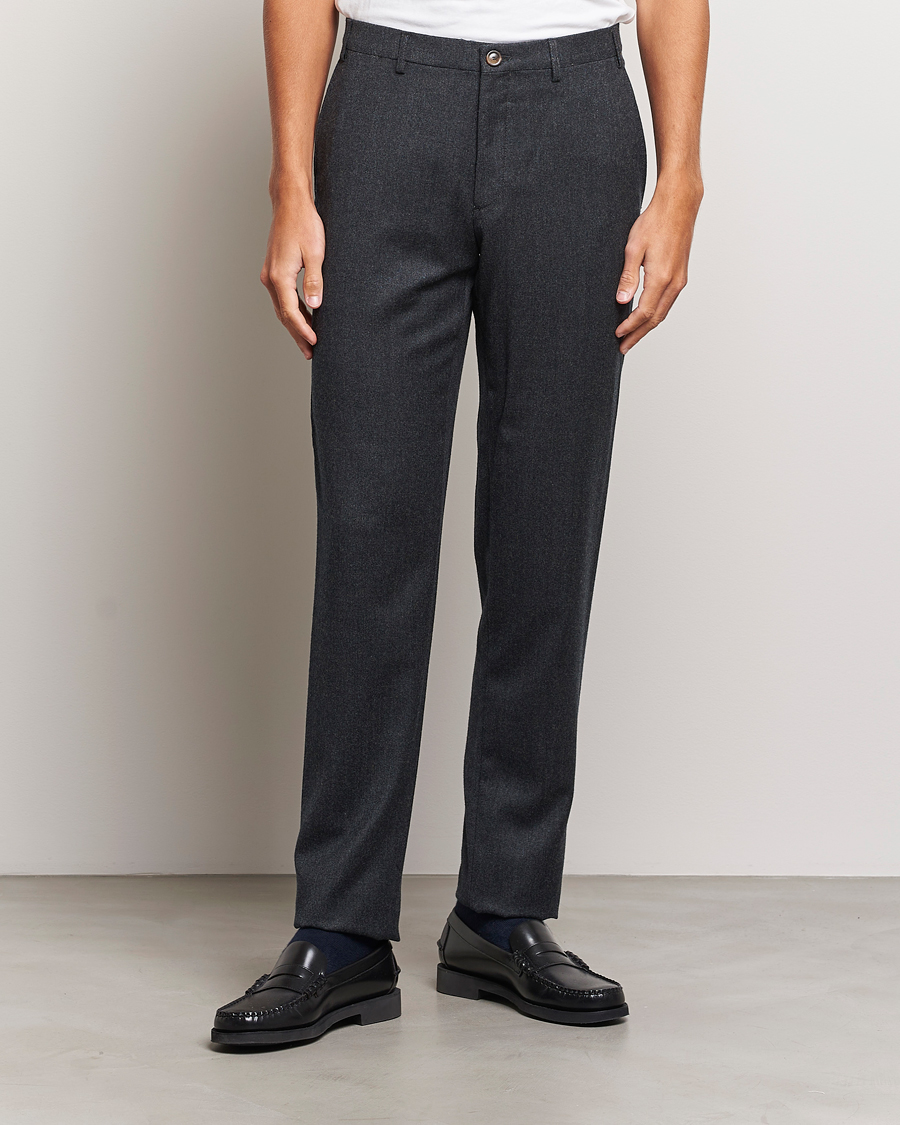 Homme |  | Canali | Slim Fit Washable Flannel Trousers Charcoal