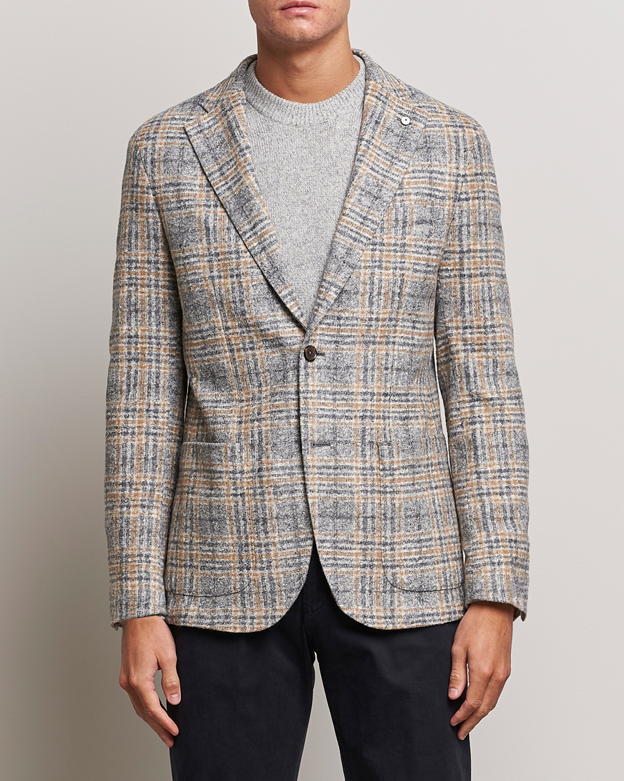 Homme | Blazers | L.B.M. 1911 | Jack Checked Cotton/Wool Jersey Blazer Grey