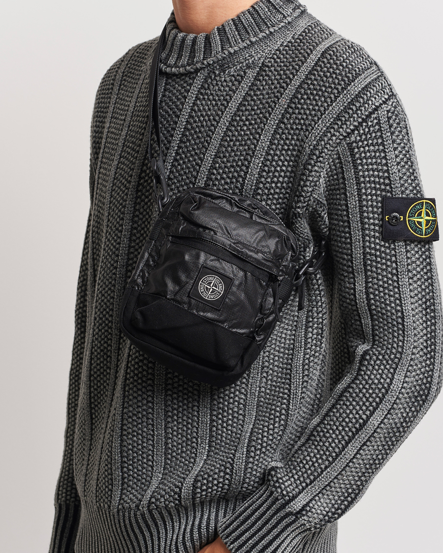 Homme | Stone Island Garment Dyed Mussola Gommata Canvas Shoulder Bag Black | Stone Island | Garment Dyed Mussola Gommata Canvas Shoulder Bag Black