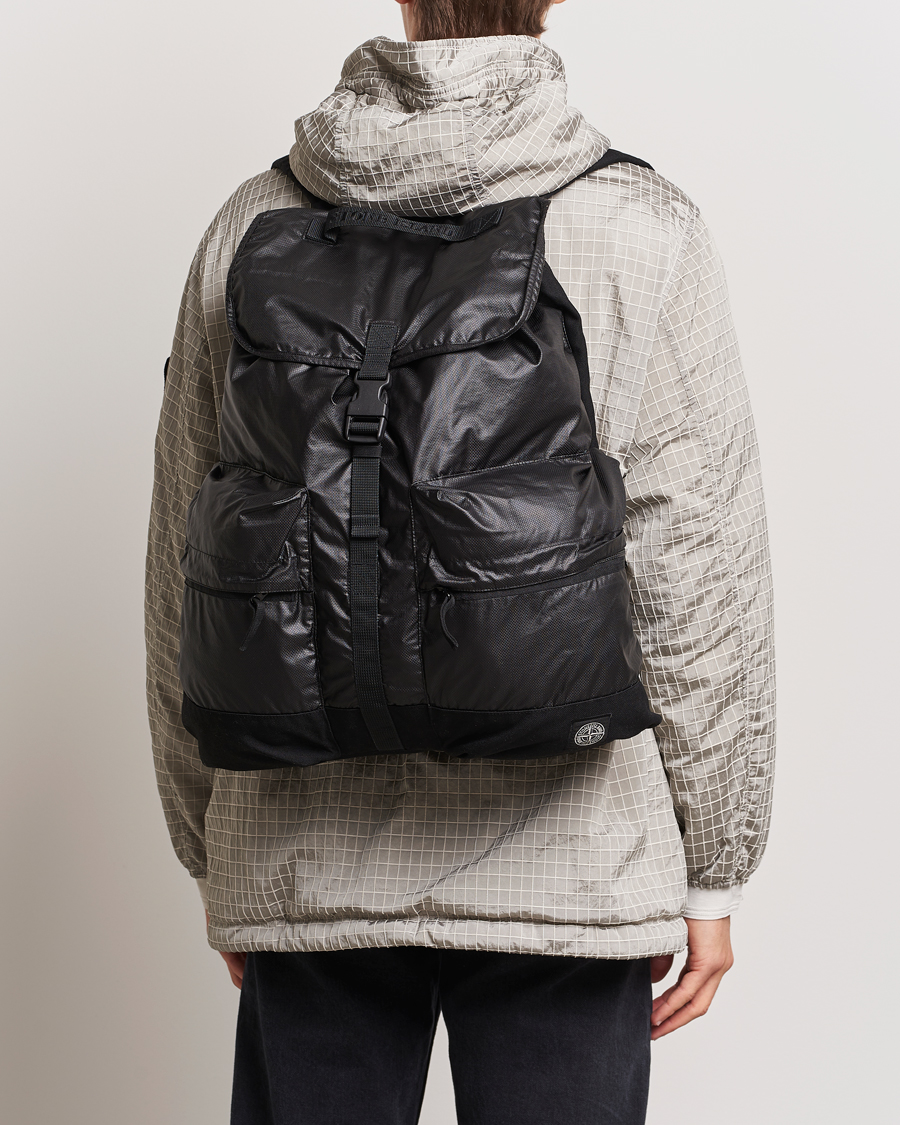 Homme | Stone Island Garment Dyed Mussola Gommata Canvas Backpack Black | Stone Island | Garment Dyed Mussola Gommata Canvas Backpack Black