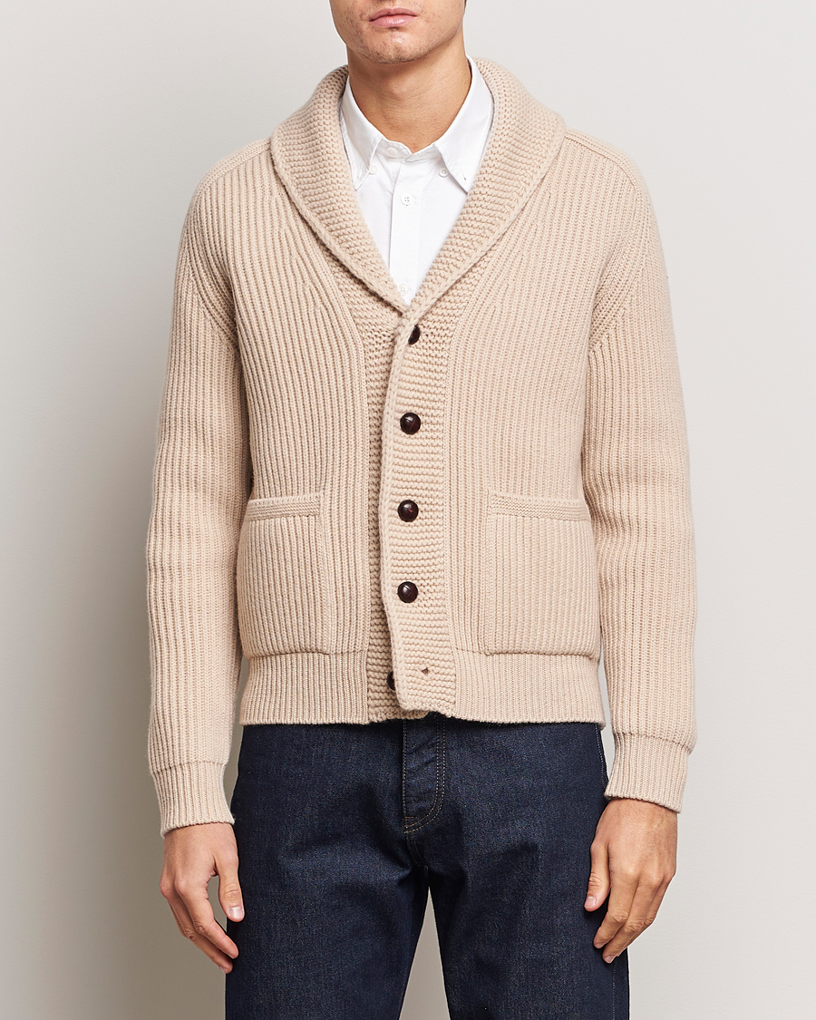 Homme |  | Drake\'s | Lambswool 6-Ply Shawl Collar Cardigan Ecru