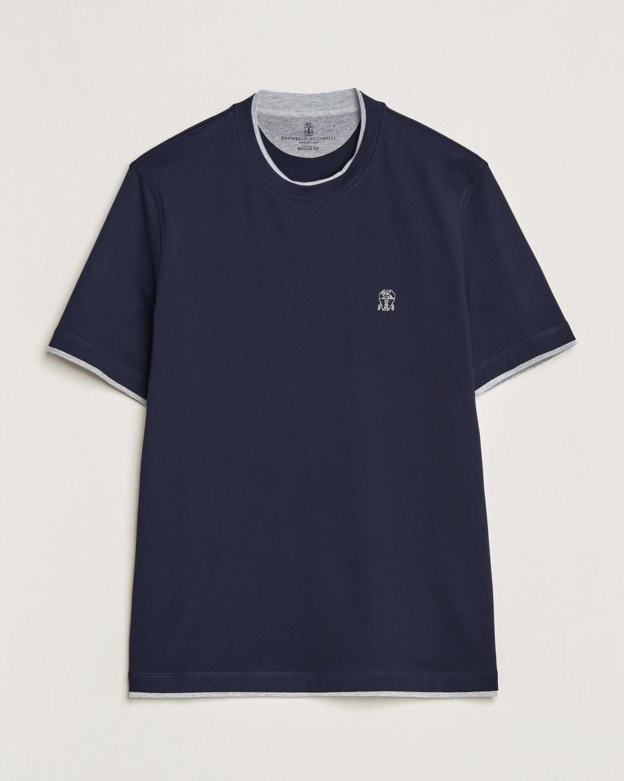 Brunello Cucinelli Short Sleeve Logo T-Shirt Navy