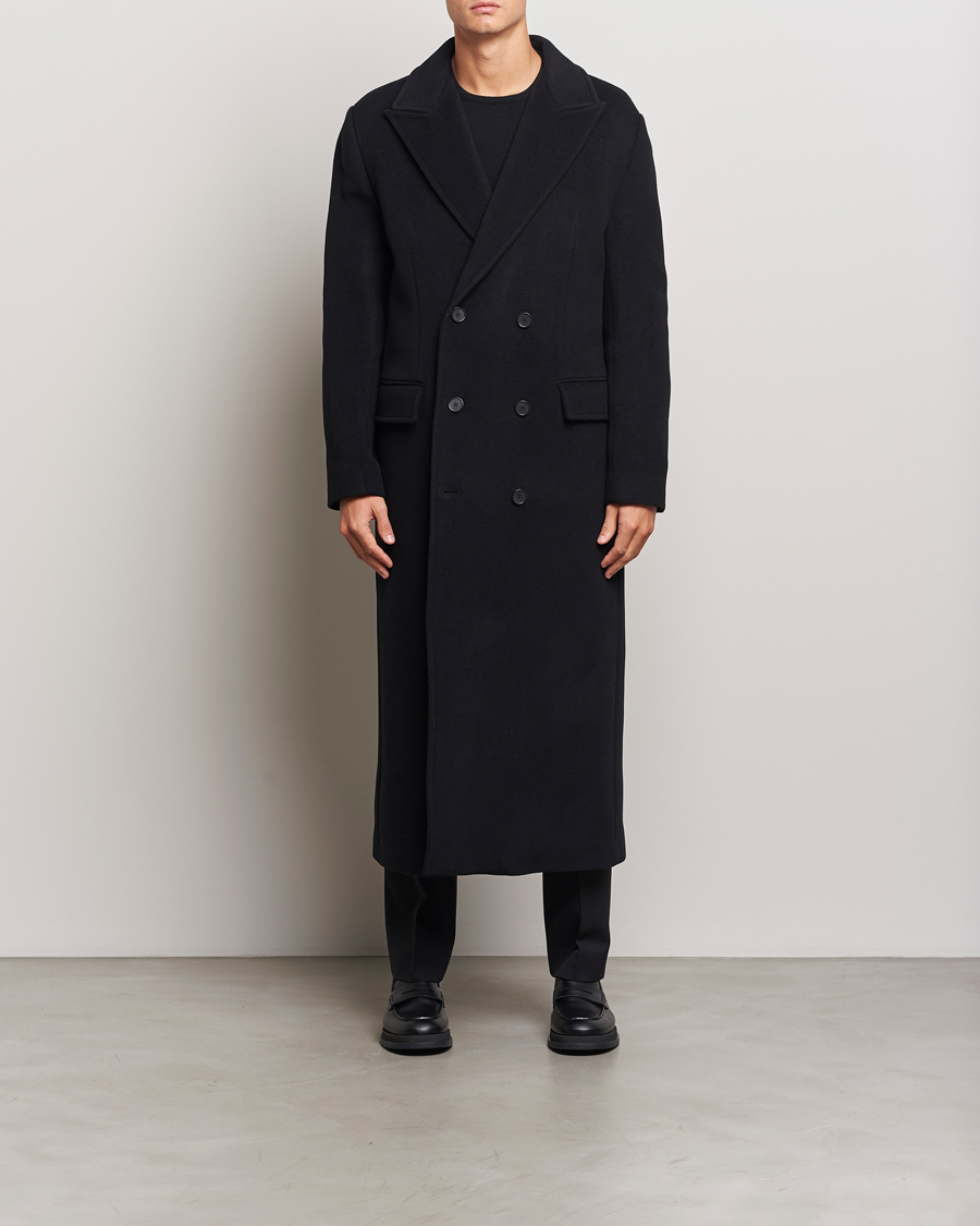 Double breasted discount long wool coat