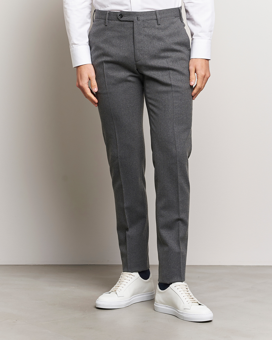 Homme |  | Incotex | Slim Fit Washable Flannel Trousers Grey Melange