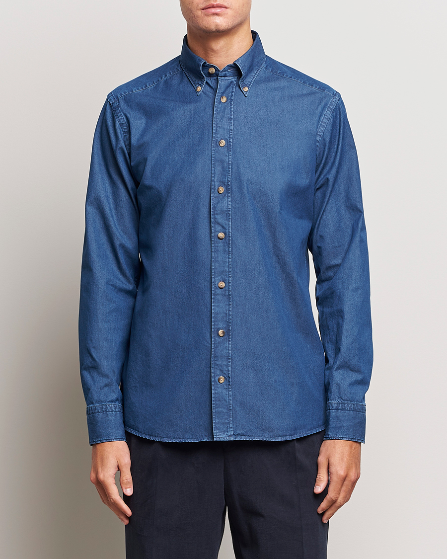 Eton Slim Fit Denim Cut Away Shirt Indigo Blue