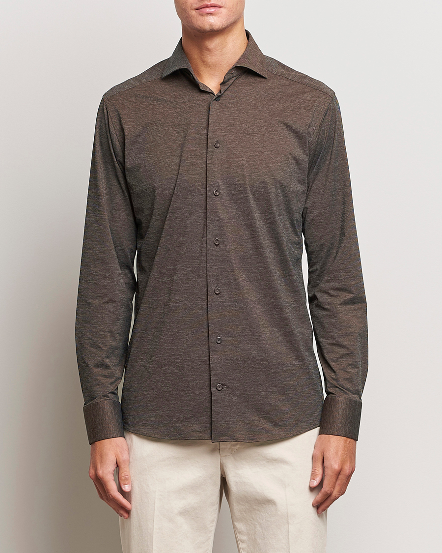 Homme | Chemises | Eton | Slim Fit Four Way Stretch Shirt Brown Melange