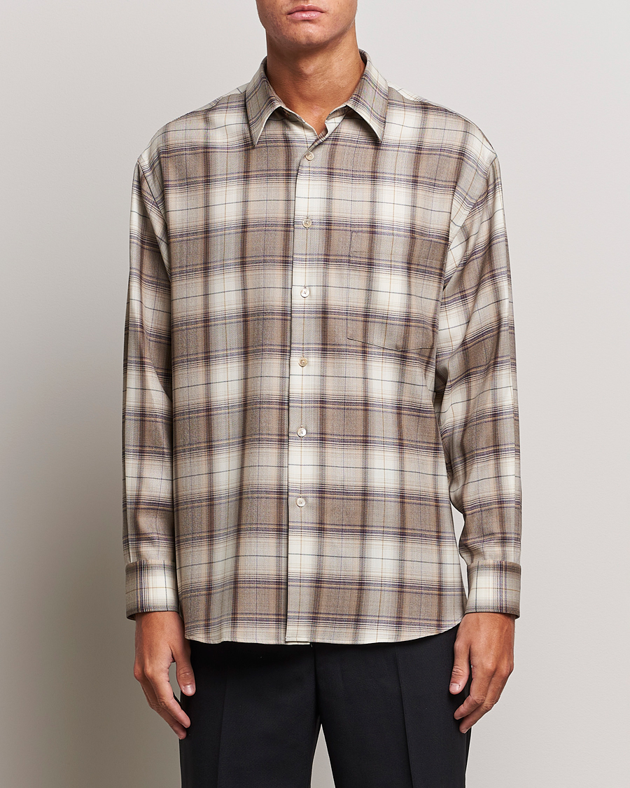 Auralee Super Light Wool Shirt Brown Check - Acheter Auralee CareOfCarl.fr.