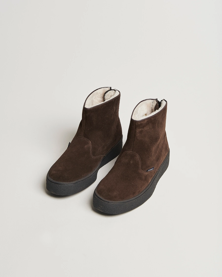 Homme |  | Sanders | Sherling Lined Curling Boot Chocolate Suede