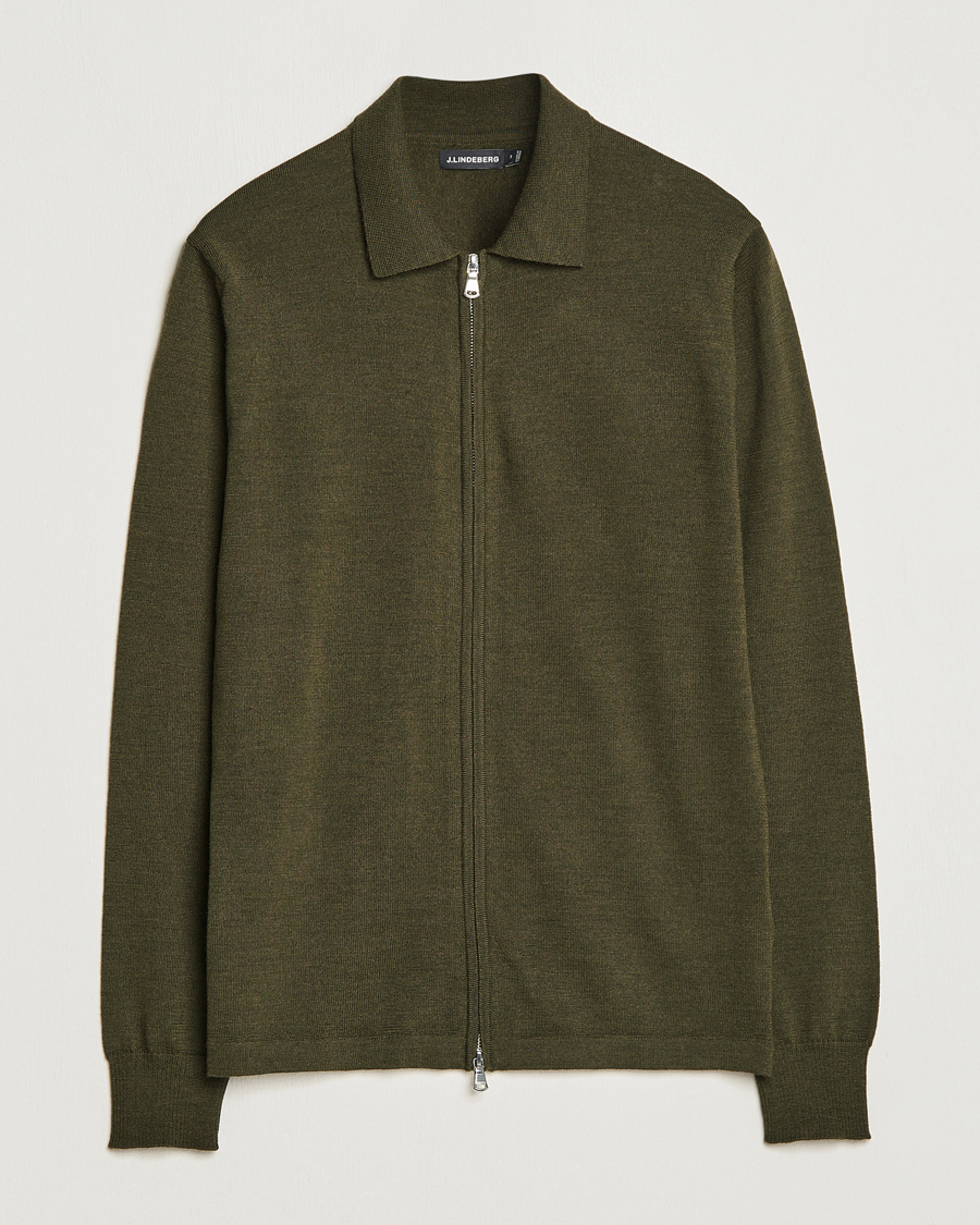 Homme | Pulls Et Tricots | J.Lindeberg | Nyle True Merino Zip Cardigan Forest Green