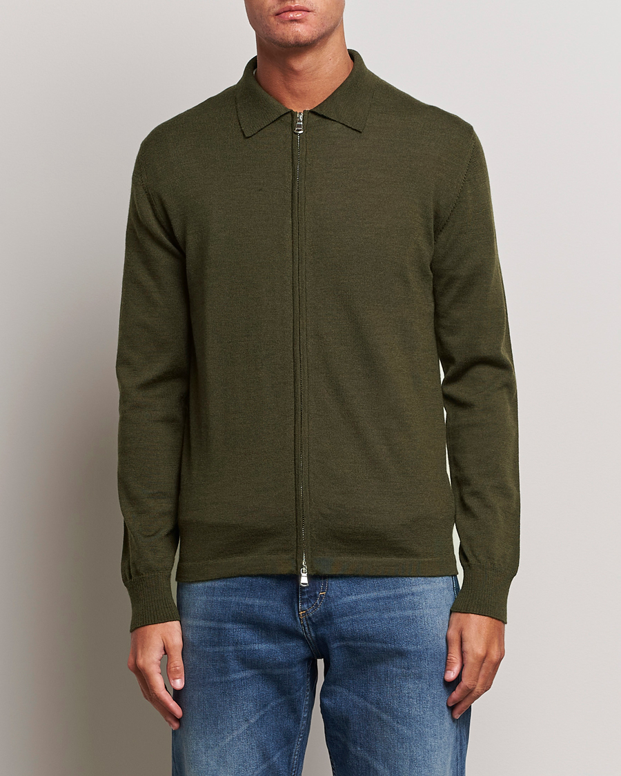 Homme | Pulls Et Tricots | J.Lindeberg | Nyle True Merino Zip Cardigan Forest Green