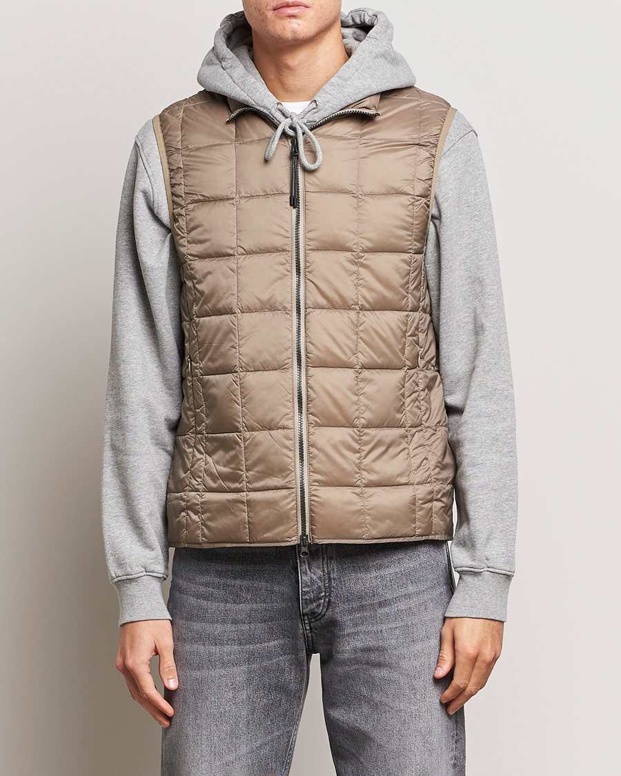 Homme |  | TAION | High Neck Full Zip Lightweight Down Vest Khaki