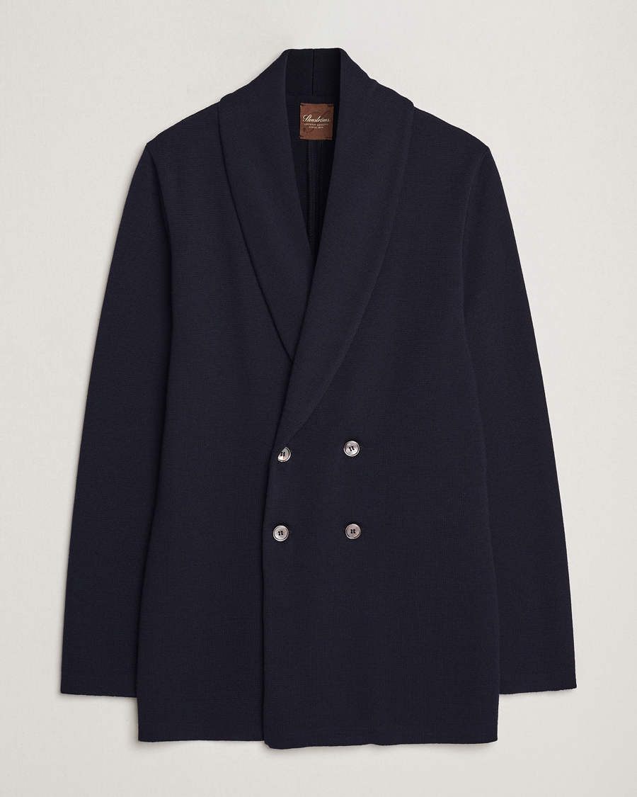 Homme | Blazers | Stenströms | Merino Knitted Tuxedo Cardigan Navy