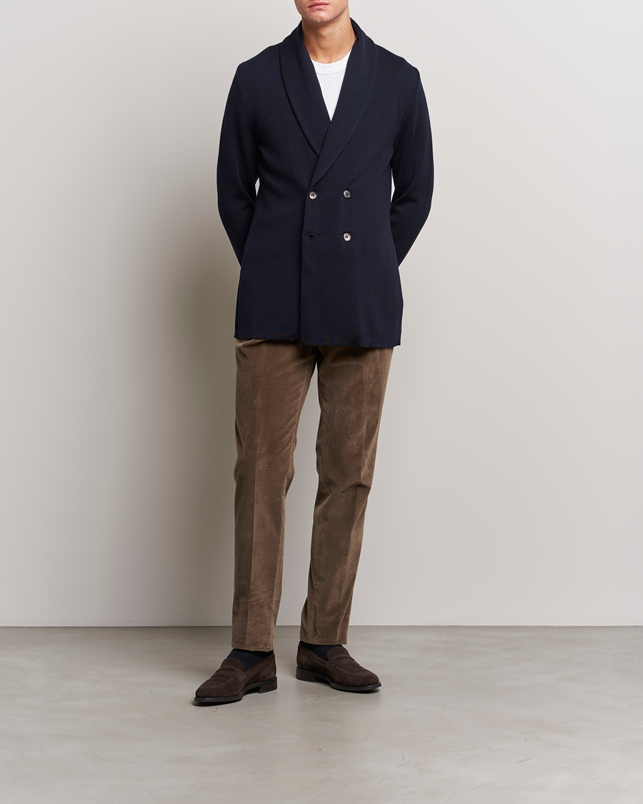 Homme | Blazers | Stenströms | Merino Knitted Tuxedo Cardigan Navy