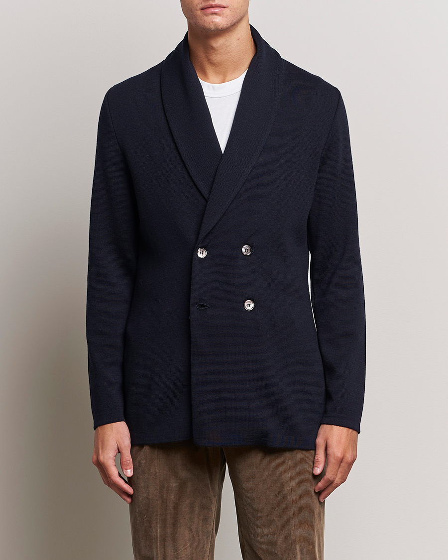 Homme | Blazers | Stenströms | Merino Knitted Tuxedo Cardigan Navy