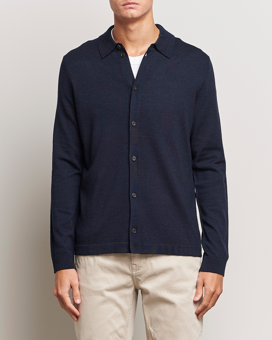 Homme |  | Morris | Merino Knitted Shirt Navy