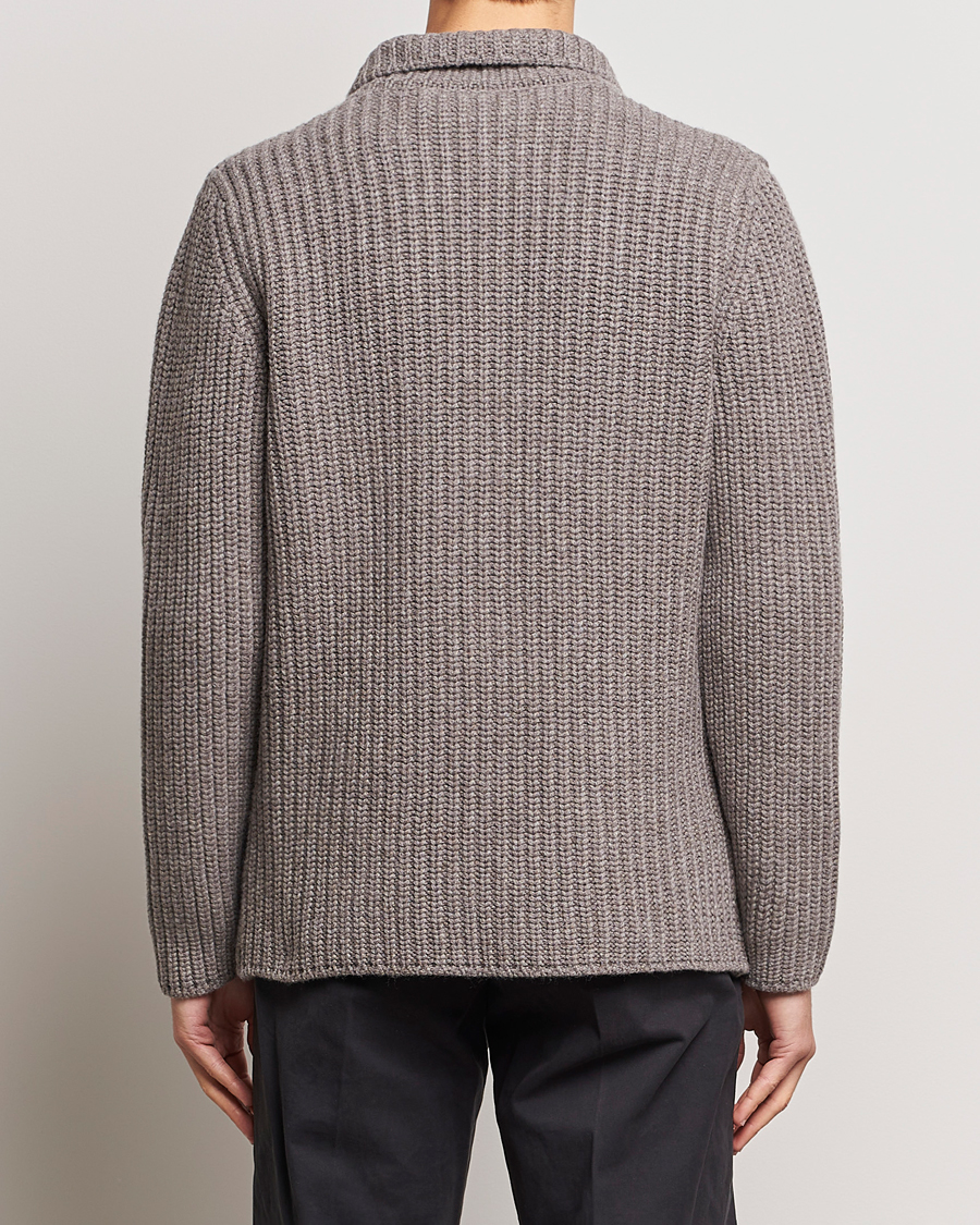 Homme | Pulls Et Tricots | Gran Sasso | Heavy Wool Knitted Blazer Cardigan Taupe Melange