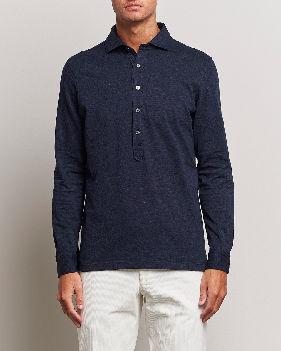 Homme |  | Gran Sasso | Brushed Cotton Popover Shirt Navy Melange