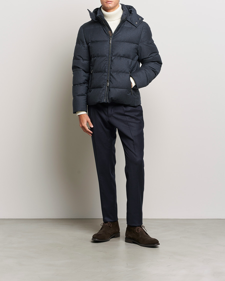 Homme | Manteaux Et Vestes | MooRER | Brett Wool/Cashmere Hooded Jacket Blue Grey